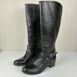 UNISA Womans Boots Tall Pull On Sz 7.5 Black Riding Elastic Calf Block Heel